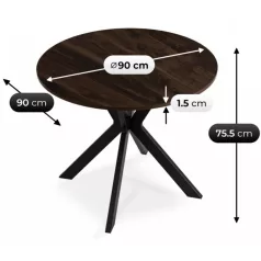 LAUREN asztal 90 cm Dió/Fekete