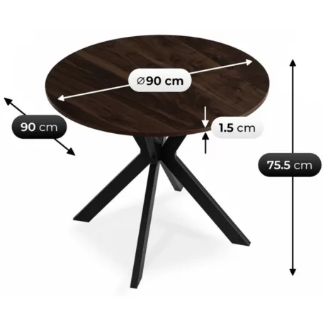 LAUREN asztal 90 cm Dió/Fekete