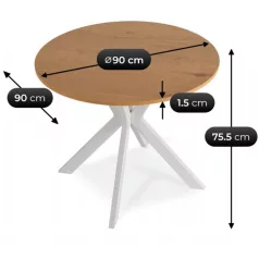 LAUREN asztal 90 cm tölgyfa/fehér