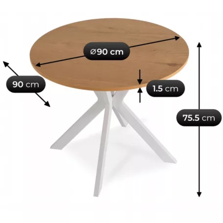 LAUREN asztal 90 cm tölgyfa/fehér