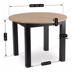 HARRY Kihúzható asztal 102-142 cm Artisan tölgy/fekete