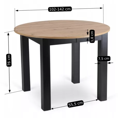 HARRY Kihúzható asztal 102-142 cm Artisan tölgy/fekete