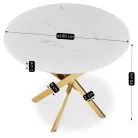 BALI Üvegasztal 100 cm Fehér Márvány/Arany