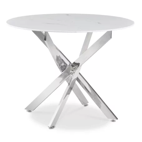 SOUL Üvegasztal 100 cm Fehér Márvány/Ezüst