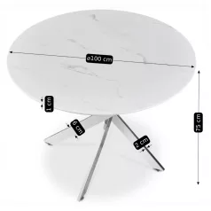 SOUL Üvegasztal 100 cm Fehér Márvány/Ezüst