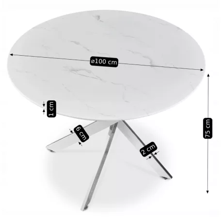 SOUL Üvegasztal 100 cm Fehér Márvány/Ezüst