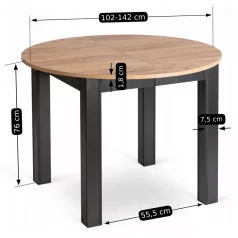   HARRY Kihúzható asztal 102-142 cm Kézműves tölgyfa/fekete