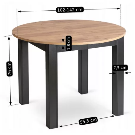 HARRY Kihúzható asztal 102-142 cm Kézműves tölgyfa/fekete