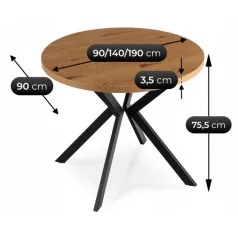 LUGO Kihúzható asztal 90-190 cm Aranytölgy/Fekete