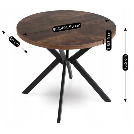 LUGO Kihúzható asztal 90-190 cm rusztikus tölgyfa/fekete