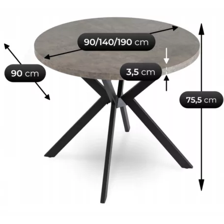 LUGO Kihúzható asztal 90-190 cm Beton/Fekete