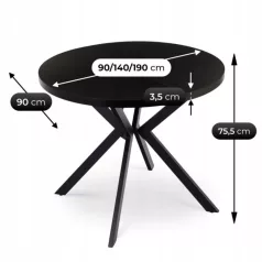 LUGO Kihúzható asztal 90-190 cm Fekete