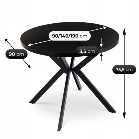 LUGO Kihúzható asztal 90-190 cm Fekete