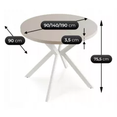 LUGO Kihúzható asztal 90-190 cm Kasmír/Fehér