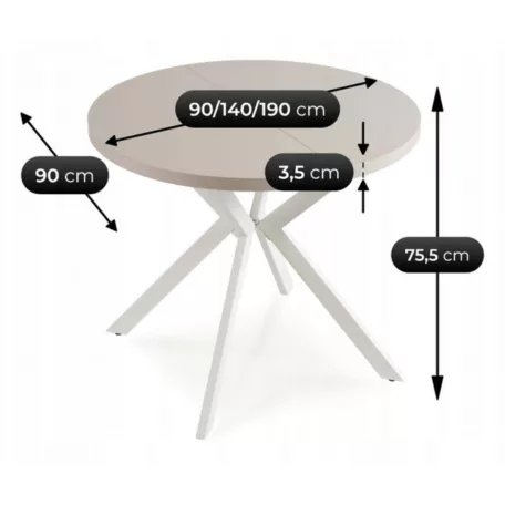 LUGO Kihúzható asztal 90-190 cm Kasmír/Fehér