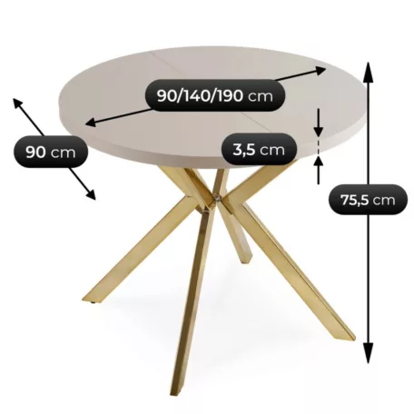 LUGO Kihúzható asztal 90-190 cm Kasmír/Arany
