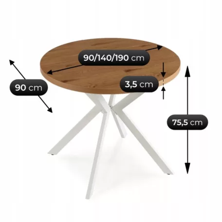 LUGO Kihúzható asztal 90-190 cm Aranytölgy/Fehér