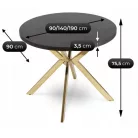 LUGO Kihúzható Asztal 90-190 cm Fekete/Arany