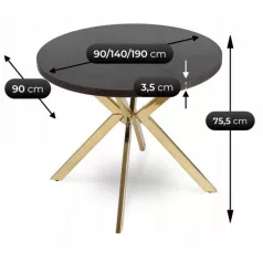 LUGO Kihúzható Asztal 90-190 cm Fekete/Arany