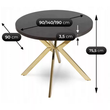 LUGO Kihúzható Asztal 90-190 cm Fekete/Arany