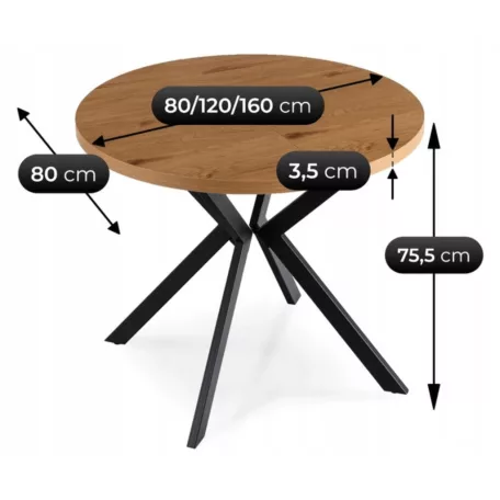 DORIAN Kihúzható asztal 80-160 cm Arany Tölgy/Fekete