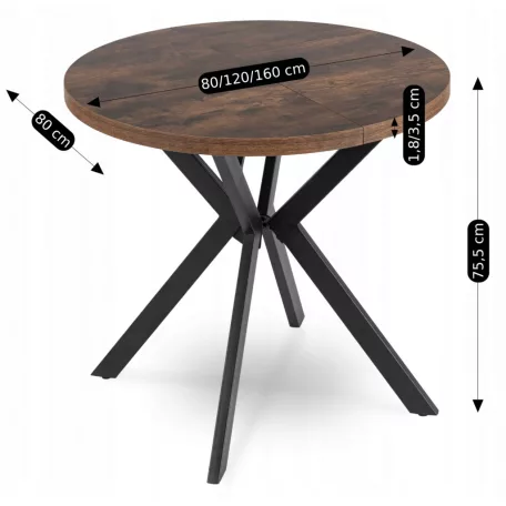 DORIAN Kihúzható asztal 80-160 cm Rusztikus tölgy/fekete