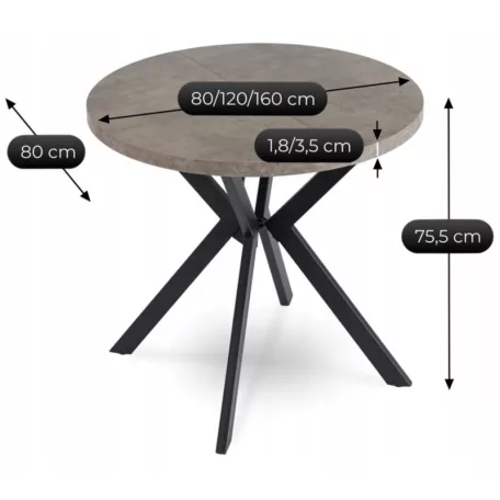 DORIAN Kihúzható asztal 80-160 cm Beton/Fekete