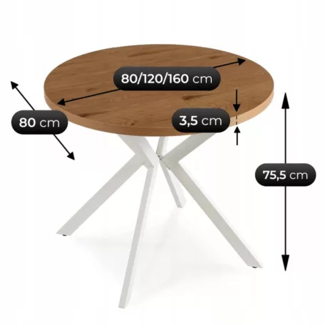 DORIAN Kihúzható asztal 80-160 cm Arany Tölgy/Fehér