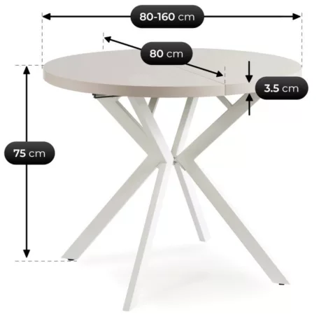 DORIAN Kihúzható asztal 80-160 cm Kasmír/Fehér