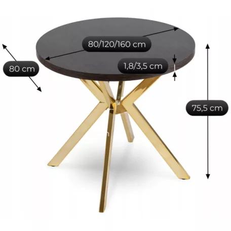 DORIAN Kihúzható asztal 80-160 cm Fekete/Arany