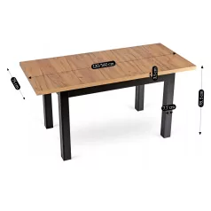   SKUBI Kihúzható asztal 120-160 cm kézműves tölgyfa/fekete