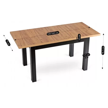 SKUBI Kihúzható asztal 120-160 cm kézműves tölgyfa/fekete