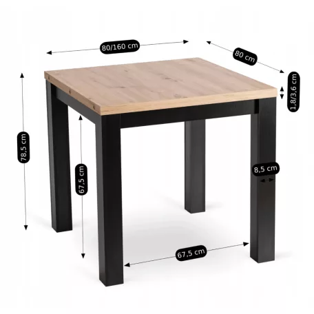Asztal MAX kinyitható 80-160 cm tölgy Artisan/Fekete