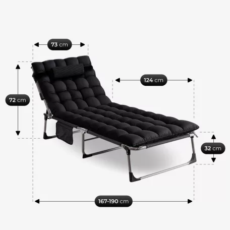 VENUS Fekete Kerti Nyugágy Kempingágy