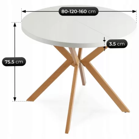DORIAN Kihúzható asztal 80-160 cm Fehér/Arany Tölgy