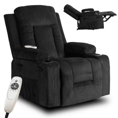 BOX fekete kordbársony dönthető masszázsfotel