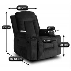 BOX fekete kordbársony dönthető masszázsfotel