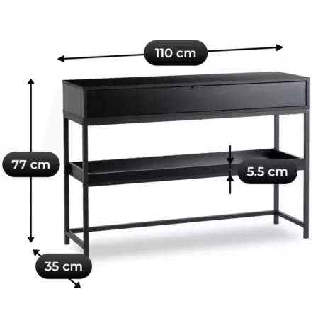 RUBY előszobai konzolasztal 100 cm polccal, fekete