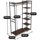 PIPER Előszobai Kabáttartó Fogas 116 cm Rusztikus Tölgyfa/Fekete Polcokkal