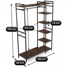   PIPER Előszobai Kabáttartó Fogas 116 cm Rusztikus Tölgyfa/Fekete Polcokkal