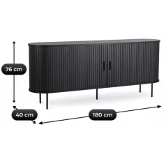 TRISH fiókos komód 180 cm kétajtós tolóajtós fekete