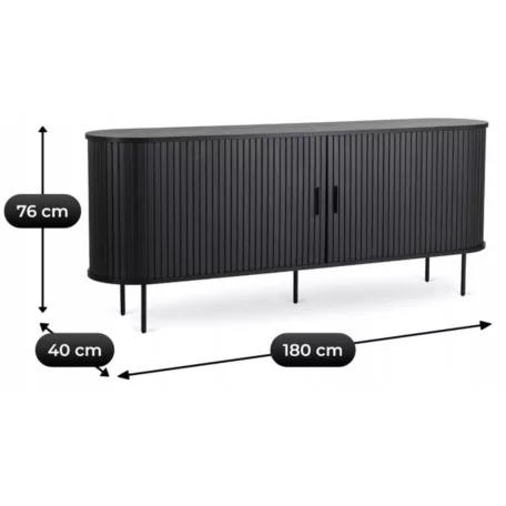 TRISH fiókos komód 180 cm kétajtós tolóajtós fekete