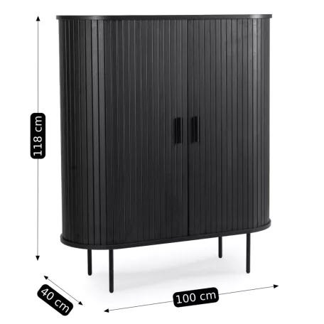 TRISH fiókos komód 100 cm kétajtós tolóajtós fekete