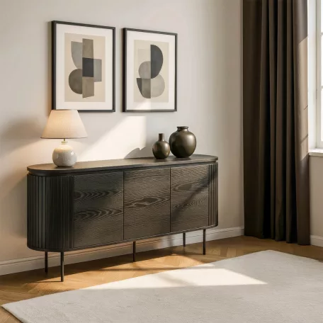 BECK Fiókos Komód 160 cm Háromajtós Fekete