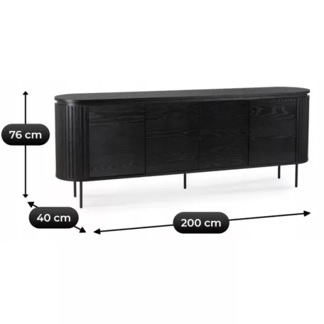 BECK Fiókos Komód 200 cm Négyajtós Fekete