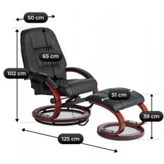   CANO fűthető masszázsfotel lábtartóval, fekete öko bőr