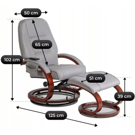 CANO fűthető masszázsfotel lábtartóval, szürke szövetből