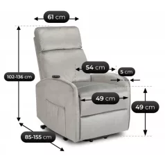   COLTON Elektromos Dönthető Fotel Felállási Funkcióval, Szürke Bársony