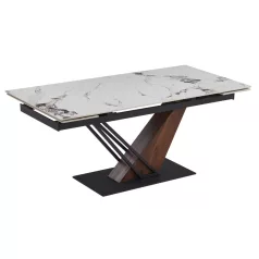   REX 2 Kihúzható Kerámia Asztal 180-240 cm Fehér Márvány/Diófa