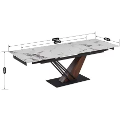   REX 2 Kihúzható Kerámia Asztal 180-240 cm Fehér Márvány/Diófa